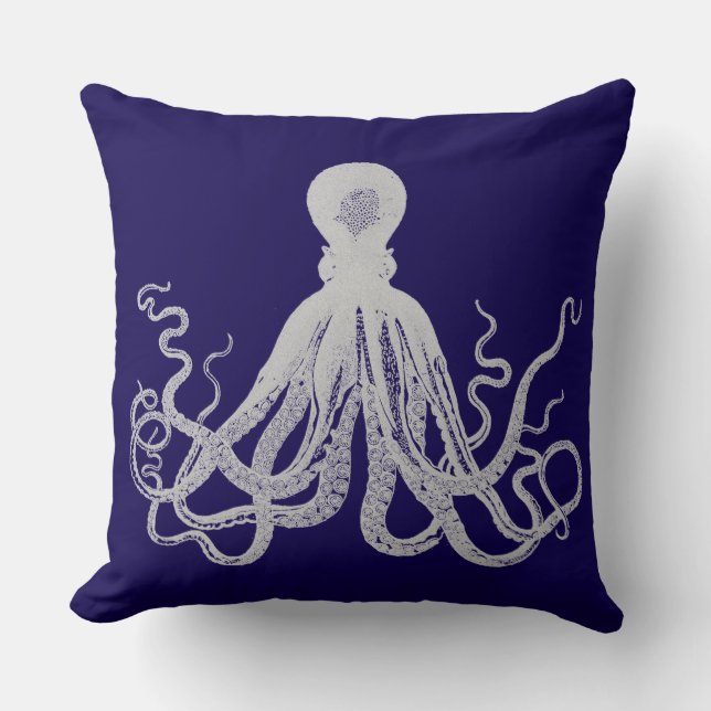 Vintage octopus on blue pillow (Front)