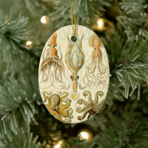 Vintage Octopus Squid Gamochonia by Ernst Haeckel Ceramic Tree Decoration