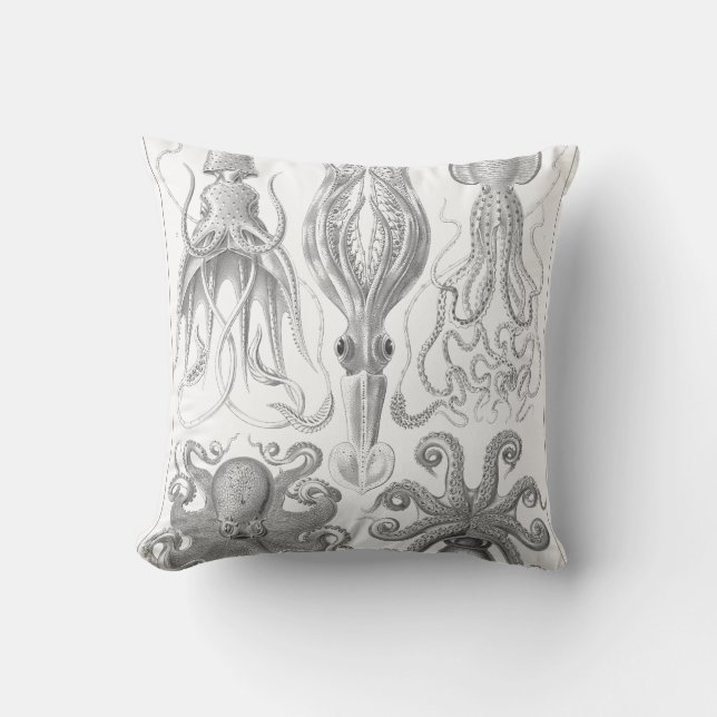 Vintage Octopus, Squid Illustration Cushion (Front)