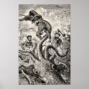 Vintage Octopus Squid Marine Life Sailor Poster