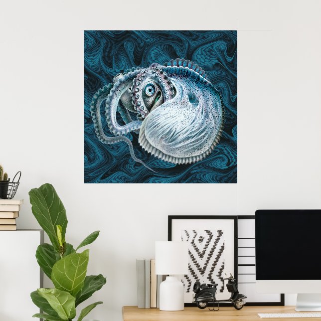 Vintage Octopus Squid Nautilus Argonaut Poster (Home Office)