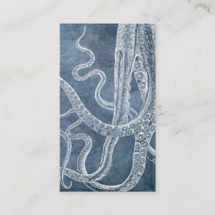 Vintage Octopus Twilight Blue Denim Watercolor Business Card
