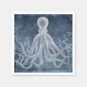 Vintage Octopus Twilight Blue Denim Watercolor Napkin