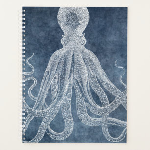 Vintage Octopus Twilight Blue Denim Watercolor Planner