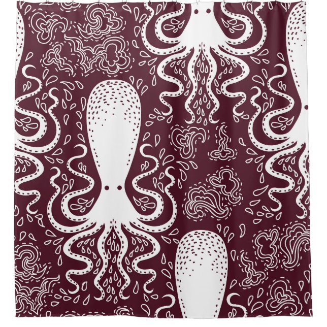 Vintage Octopus: Underwater Pattern Splendour Shower Curtain (Front)