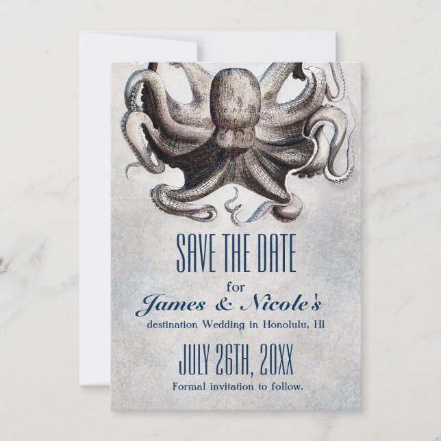 Vintage Octopus Wedding Save the Date Invitation (Front)