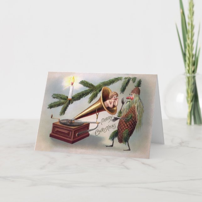 Vintage Odd Pinecone Man Christmas Card (Front)
