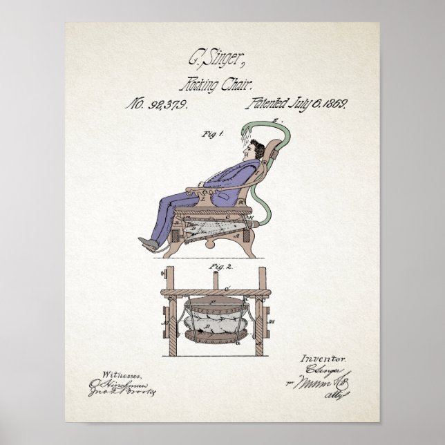 Vintage Odd Rocking Chair Patent 1869 Poster (Front)