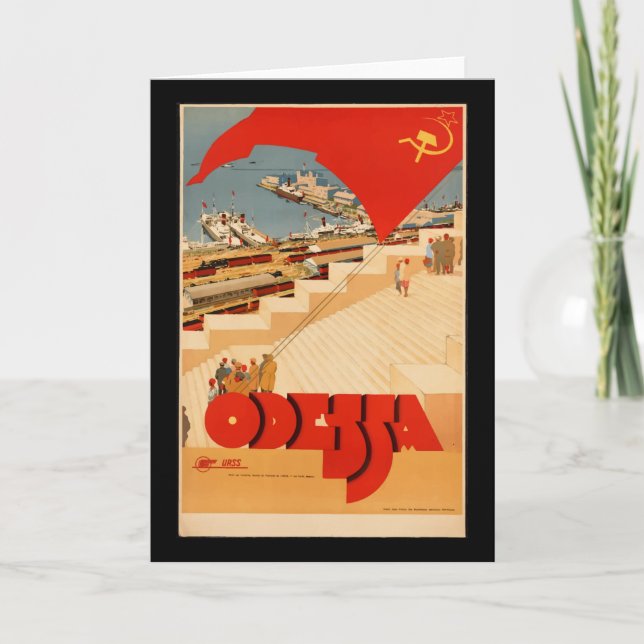 Vintage Odessa Ukraine Travel Poster Card (Front)