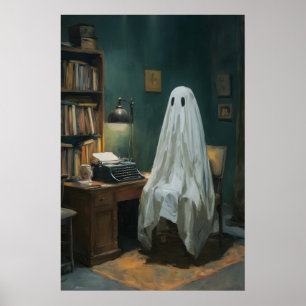 Vintage Office Ghost Print Spooky Typewriter Art 1