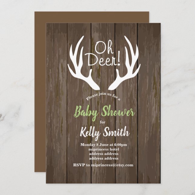 vintage oh deer baby shower invitation (Front/Back)