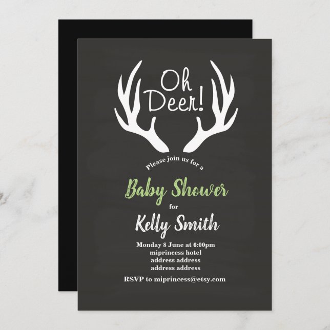 vintage oh deer baby shower invitation (Front/Back)