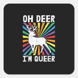 Vintage Oh Deer I'm Queer Pride LGBT Gay Lesbian Square Sticker