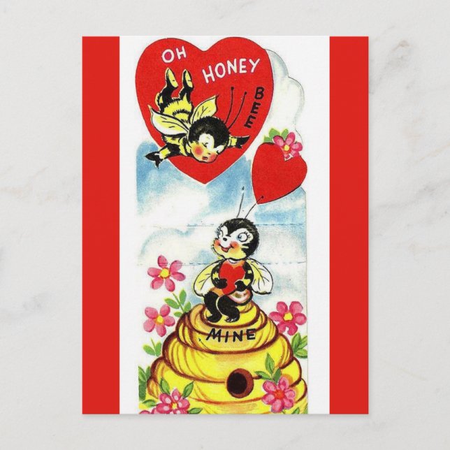 Vintage Oh Honey Bee Mine Valentine Postcard (Front)