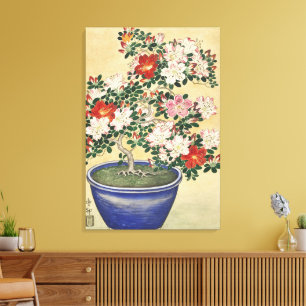 Vintage Ohara Koson Azalea in Blue Pot Art Canvas Print