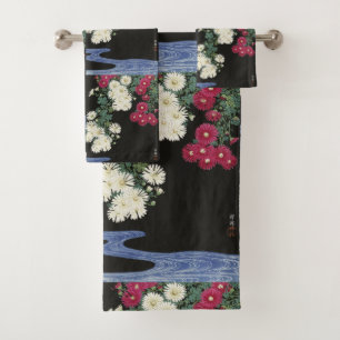 Vintage Ohara Koson Chrysanthemum Art Bath Towel Set