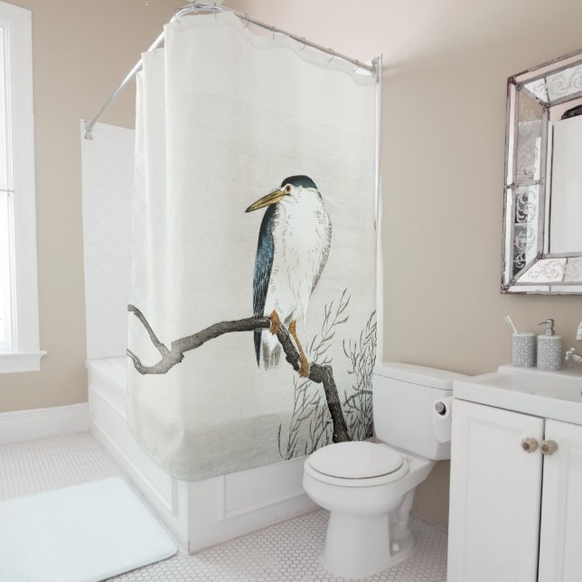 Vintage Ohara Koson Japanese Bird Shower Curtain (In Situ)