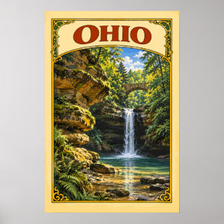 Vintage Ohio Hocking Hills State Park Travel Poster