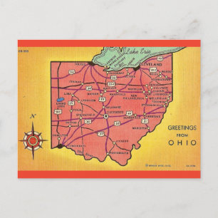 Vintage Ohio Map Greetings Postcard