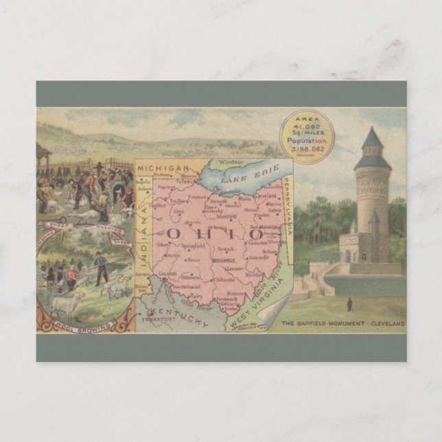 Vintage Ohio Map Postcard (Front)