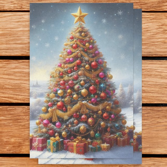 Vintage Oil Painting Christmas Tree Decoupage Tissue Paper (Creator Uploaded)