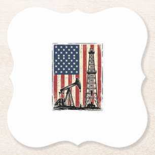 Vintage Oilfield American Flag Vector Shirt Design Paper Coaster