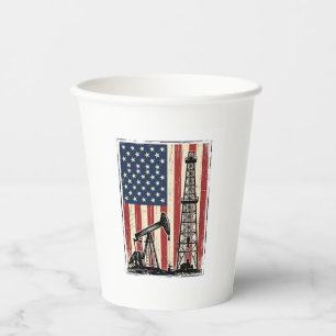 Vintage Oilfield American Flag Vector Shirt Design Paper Cups
