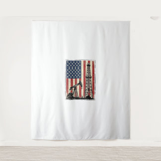 Vintage Oilfield American Flag Vector Shirt Design Tapestry