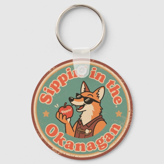Vintage Okanagan Valley Relaxed Fox Key Ring (Front)