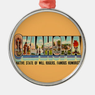 Vintage Oklahoma Greeting Postcard Metal Tree Decoration