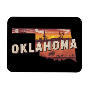 Vintage Oklahoma Illustrated State Map Travel Magnet