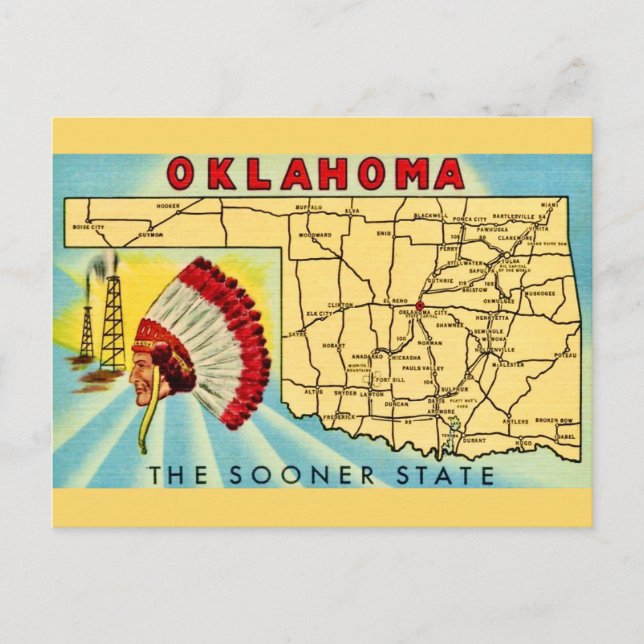 Vintage Oklahoma Map Postcard (Front)
