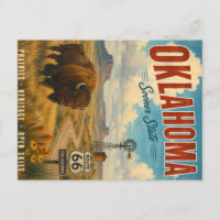 Vintage Oklahoma Travel Poster with Bison and Rout