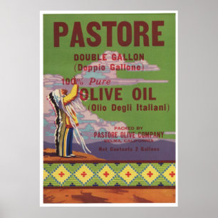 Vintage Old American Indian Olive Oil Crate Labels Poster