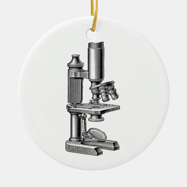 Vintage Old Antique Science Equipment Microscope Ceramic Tree Decoration (Front)