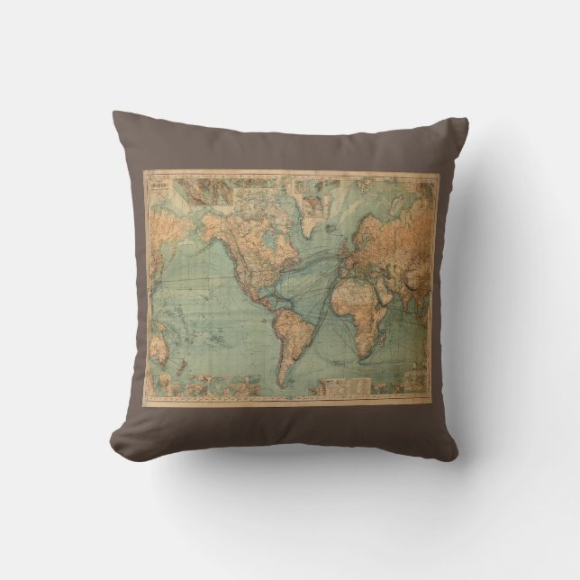 Vintage Old Antique World Map Cushion (Front)