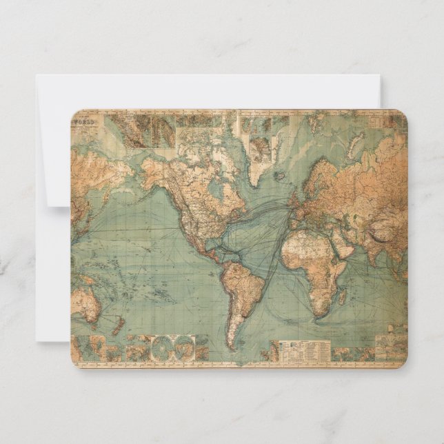 Vintage Old Antique World Map Flat Card (Front)