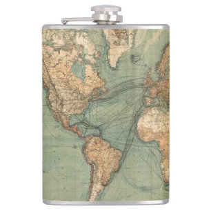 Vintage Old Antique World Map Hip Flask