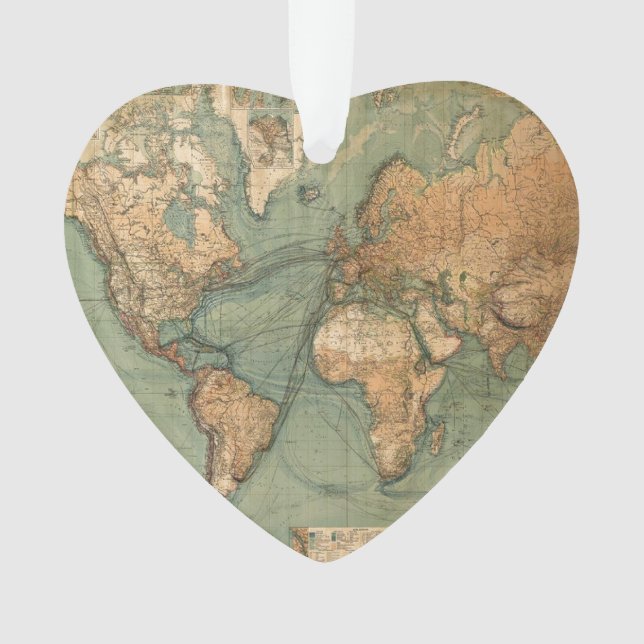 Vintage Old Antique World Map Ornament (Front)