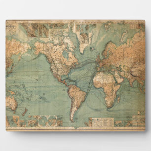 Vintage Old Antique World Map Plaque
