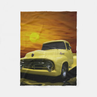 Vintage Old Antique Yellow Truck Fleece Blanket