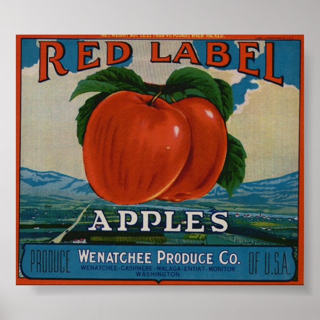 Vintage Old Apple Fruit Crate Labels Poster (Front)