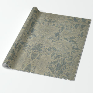 Vintage Old-Asian Ornaments Floral Toile-Grey  Wrapping Paper