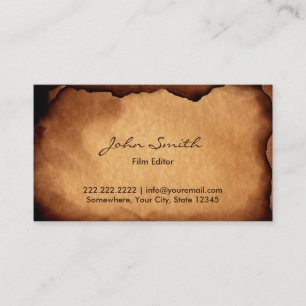 Vintage Old Burned Paper Film Editor Business Card