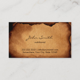 Vintage Old Burned Paper Nutrition Business Card