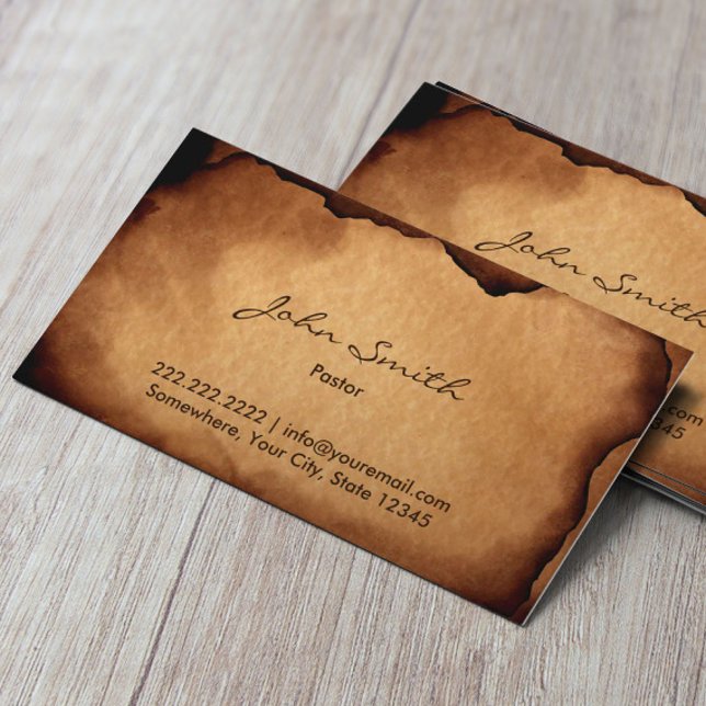 Vintage Old Burned Paper Pastor Business Card (Creator Uploaded)