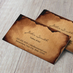 Vintage Old Burned Paper Tattoo Art Business Card