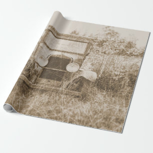 Vintage Old Car Sepia Antique Rustic Texture Wrapping Paper