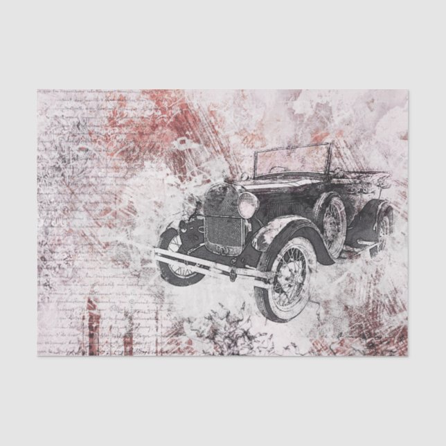Vintage Old Car Victorian Decoupage Tissue Paper (Front)
