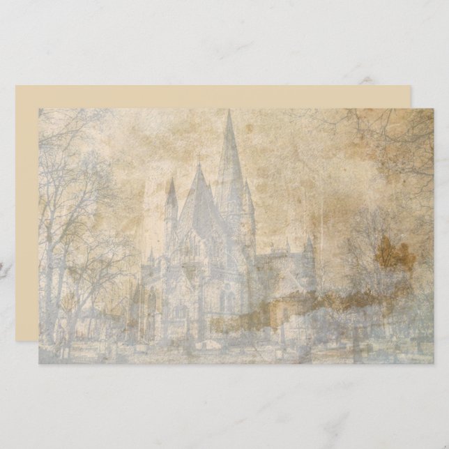 Vintage old castle scrapbook decoupage paper (Front/Back)